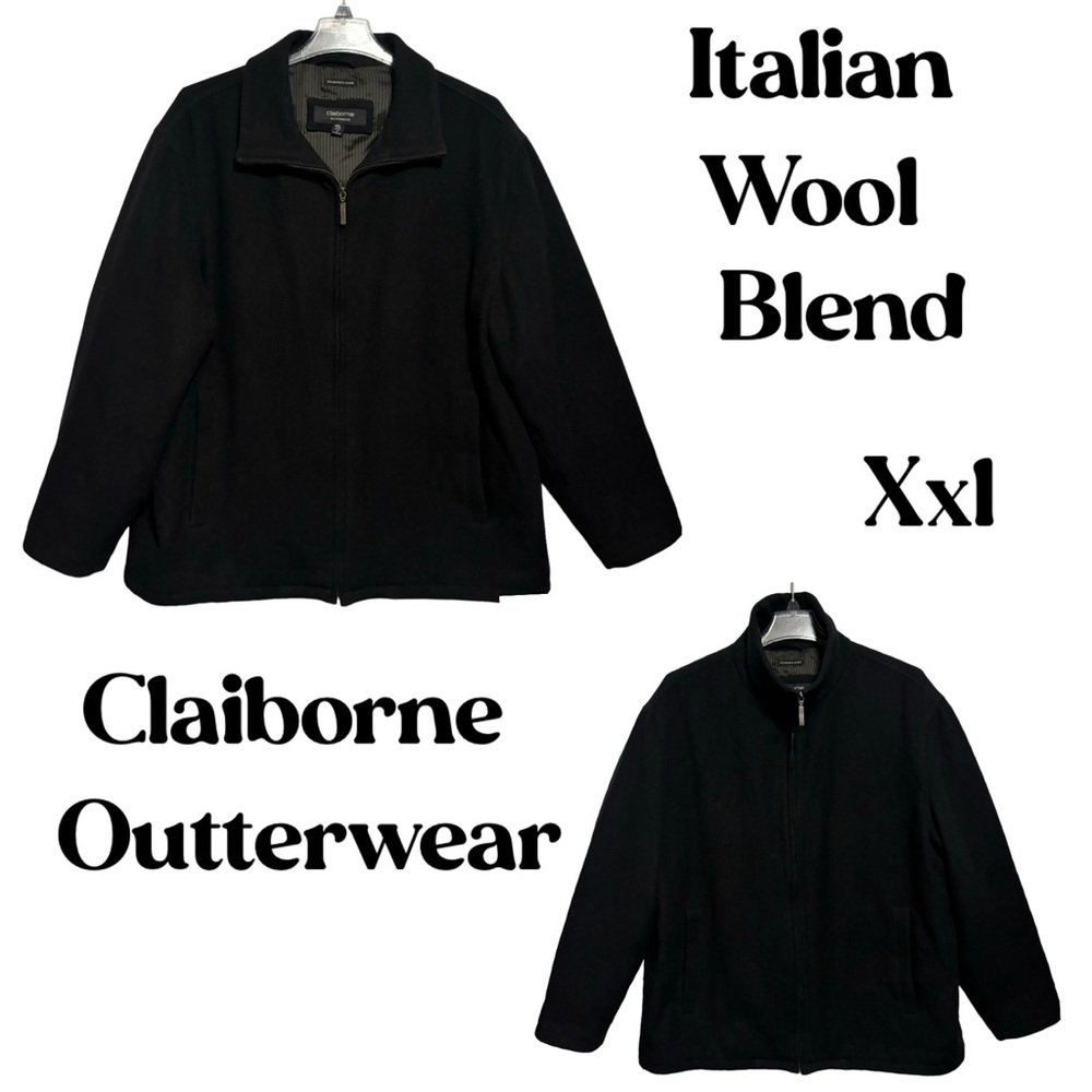 Claiborne Outerwear Italian Wool Blend XXL Black Full Zip EUC